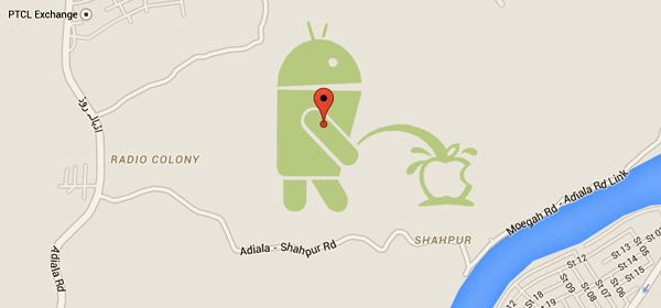 Op Google Maps plast nu een Android op het Apple-logo