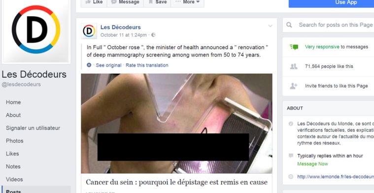 Facebook censureert krantenfoto mammografie