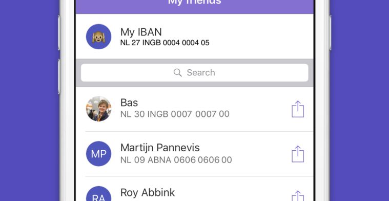 App toont IBAN-codes van contactpersonen: makkelijker betalen