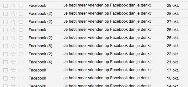 Yo Facebook, misschien is 120 mails in 100 dagen iets te veel