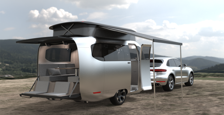 Porsche toont luxe caravan die geschikt is voor elektrische auto's