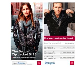 Gap gebruikt Foursquare-button in online ads
