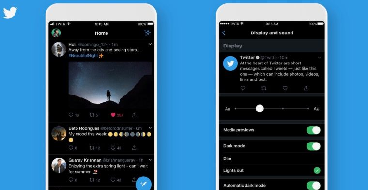 Twitter voor iOS krijgt automatische, extra donkere modus