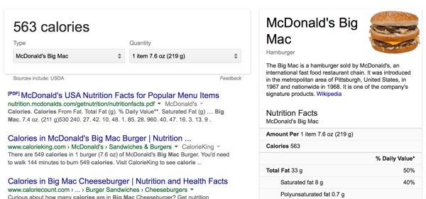 Google vertelt nu hoeveel calorieën er in je fastfood zitten
