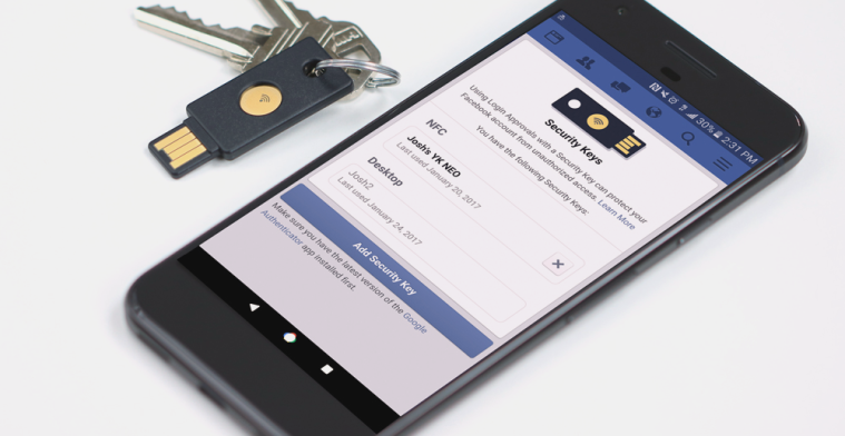 Facebook-account nu te beveiligen met fysieke sleutel