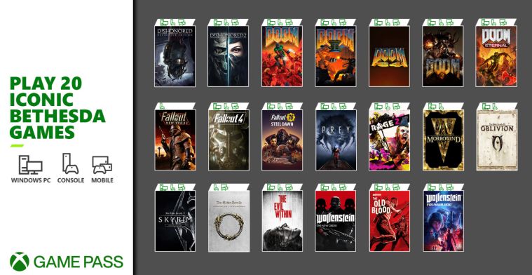 Twintig games Bethesda vrijdag via Xbox Game Pass te spelen